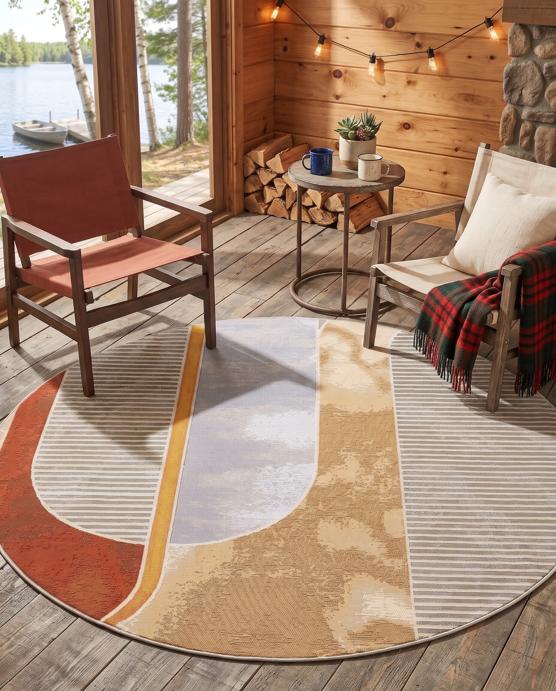 6' 1 x 6' 1 Easy-Clean Modern Indoor / Outdoor Round Rug