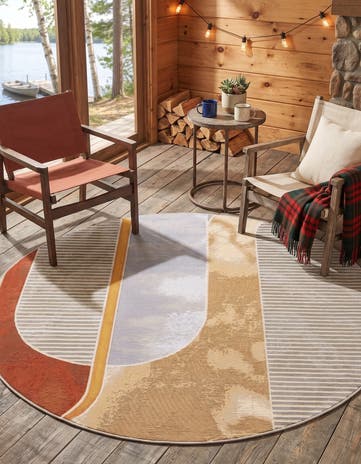 6' 1 x 6' 1 Easy-Clean Modern Indoor / Outdoor Round Rug