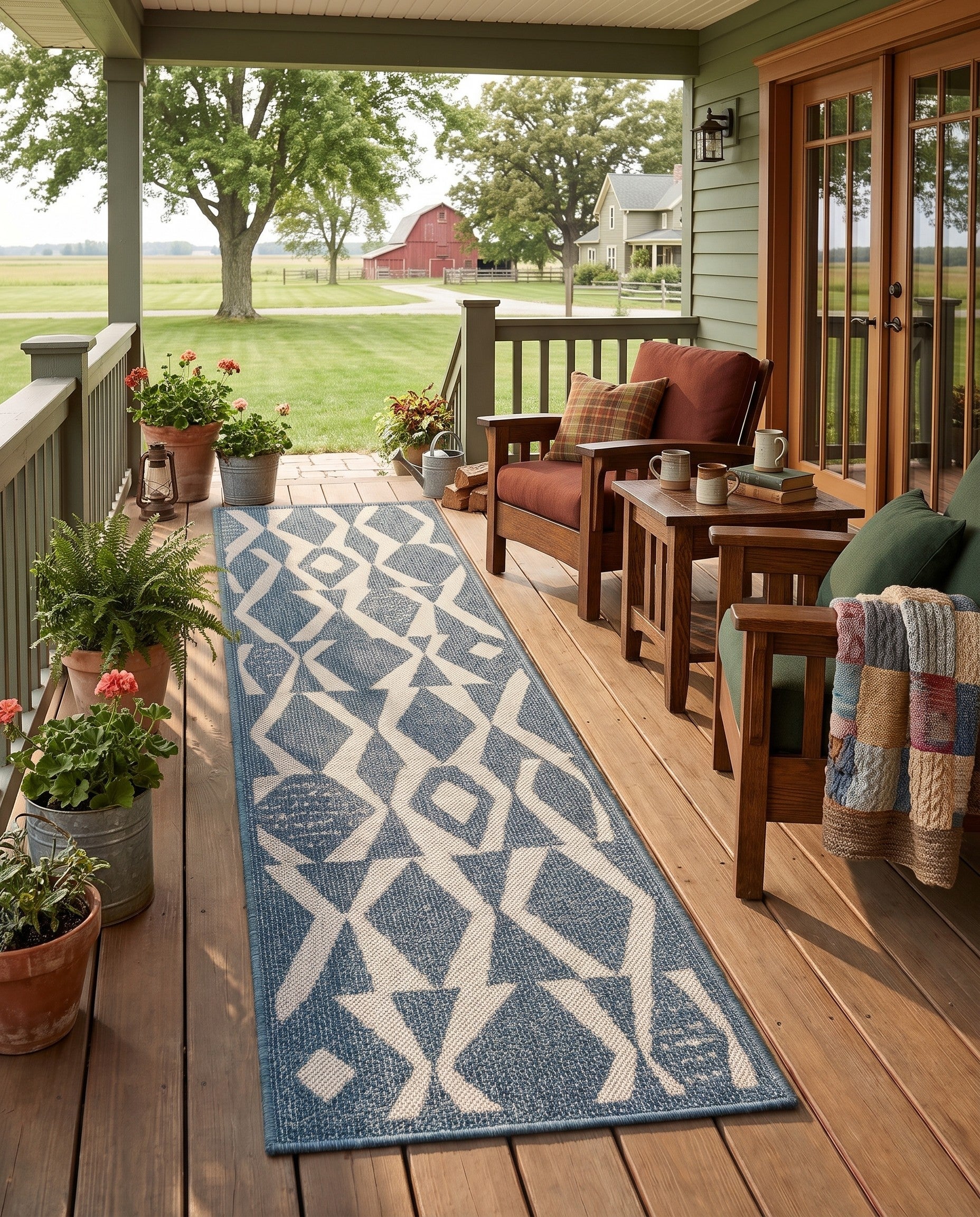Blue Easy-Clean Baja Indoor / Outdoor Runner Rug