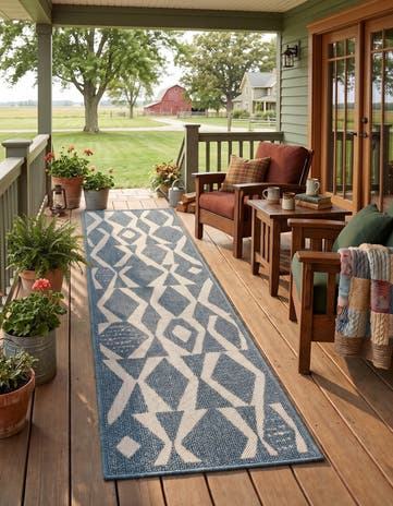 Blue Easy-Clean Baja Indoor / Outdoor Runner Rug