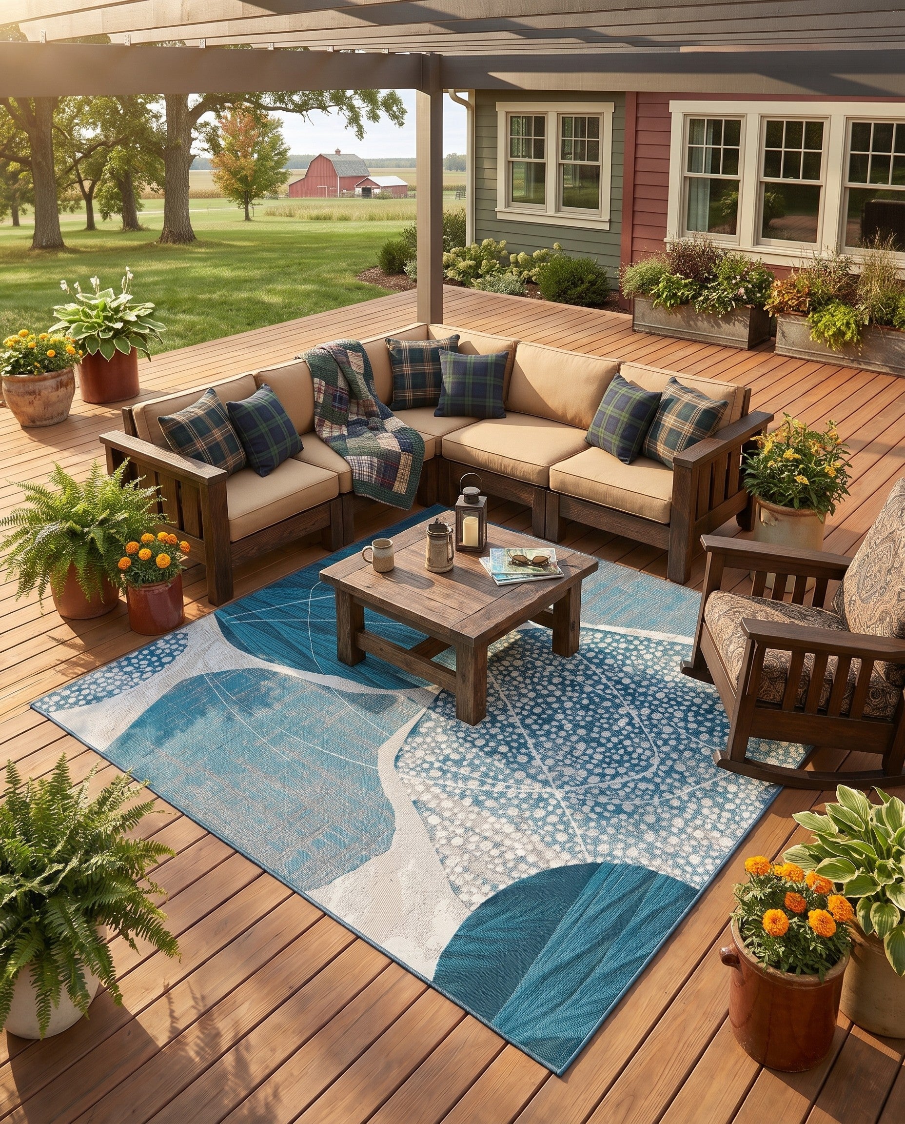 7' 10 x 7' 10 Easy-Clean Modern Indoor / Outdoor Square Rug