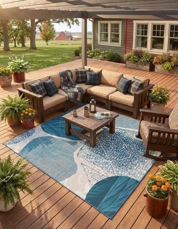7' 10 x 7' 10 Easy-Clean Modern Indoor / Outdoor Square Rug