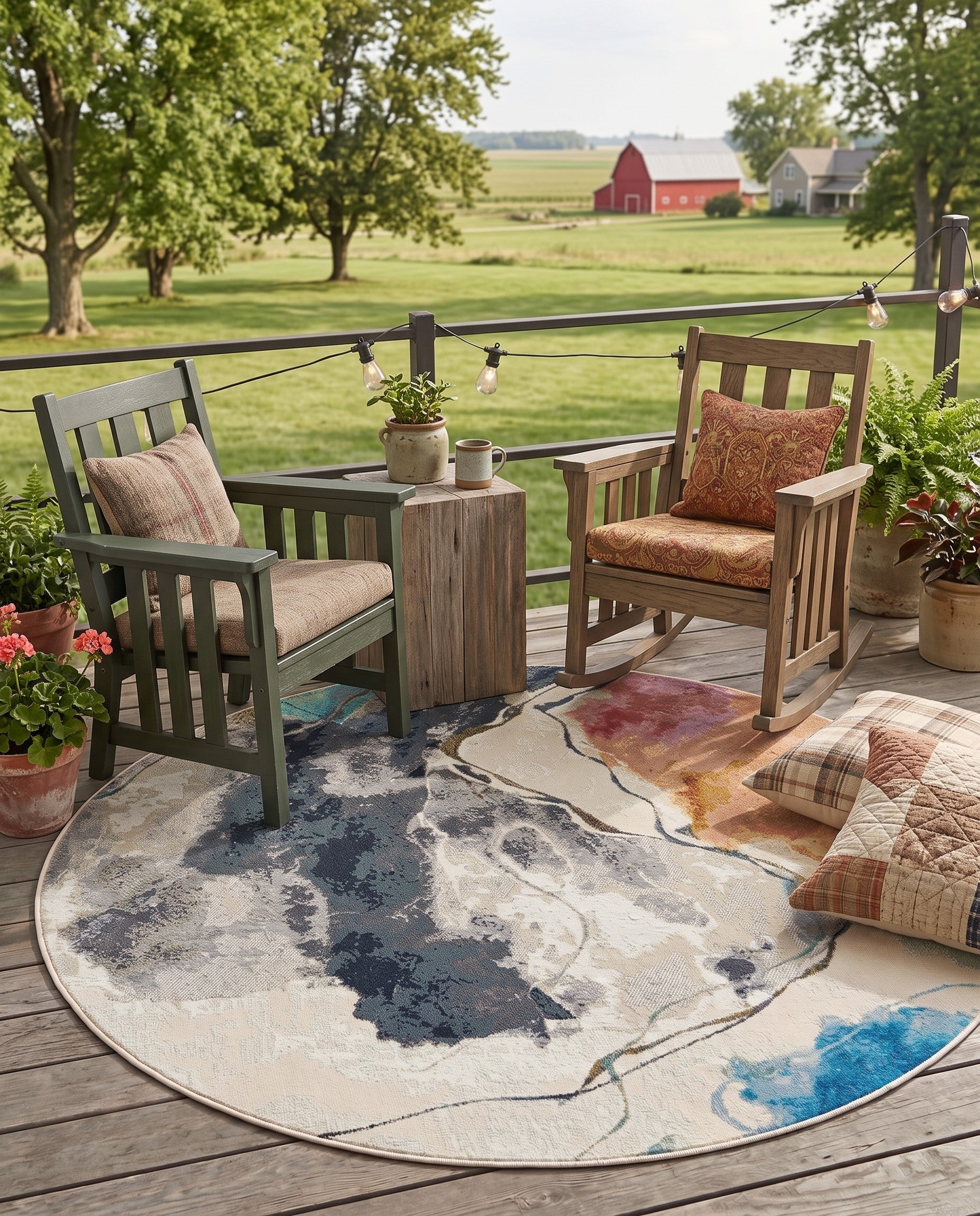 5' 3 x 5' 3 Easy-Clean Modern Indoor / Outdoor Round Rug