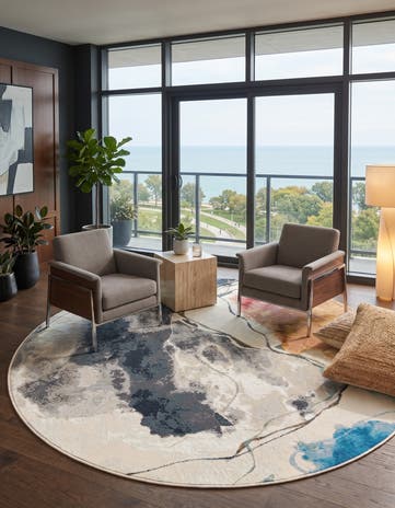 5' 3 x 5' 3 Easy-Clean Modern Indoor / Outdoor Round Rug