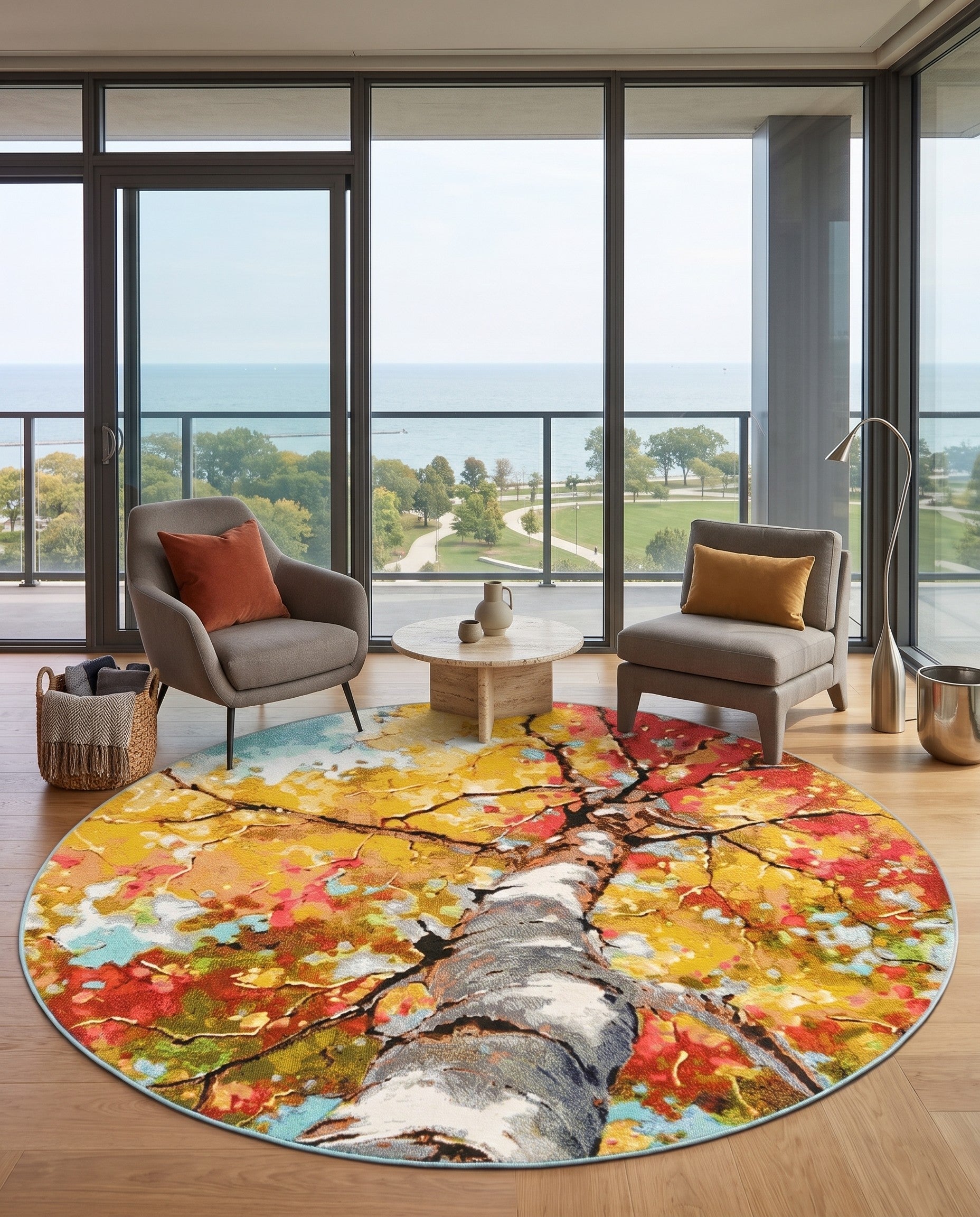 6' 1 x 6' 1 Easy-Clean Botanical Indoor / Outdoor Round Rug