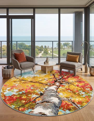 6' 1 x 6' 1 Easy-Clean Botanical Indoor / Outdoor Round Rug