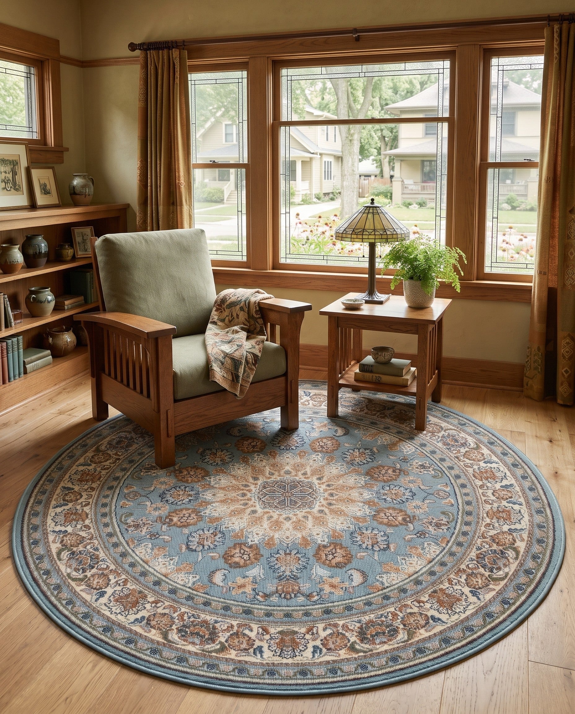 4' 1 x 4' 1 Easy-Clean Traditional Indoor / Outdoor Round Rug
