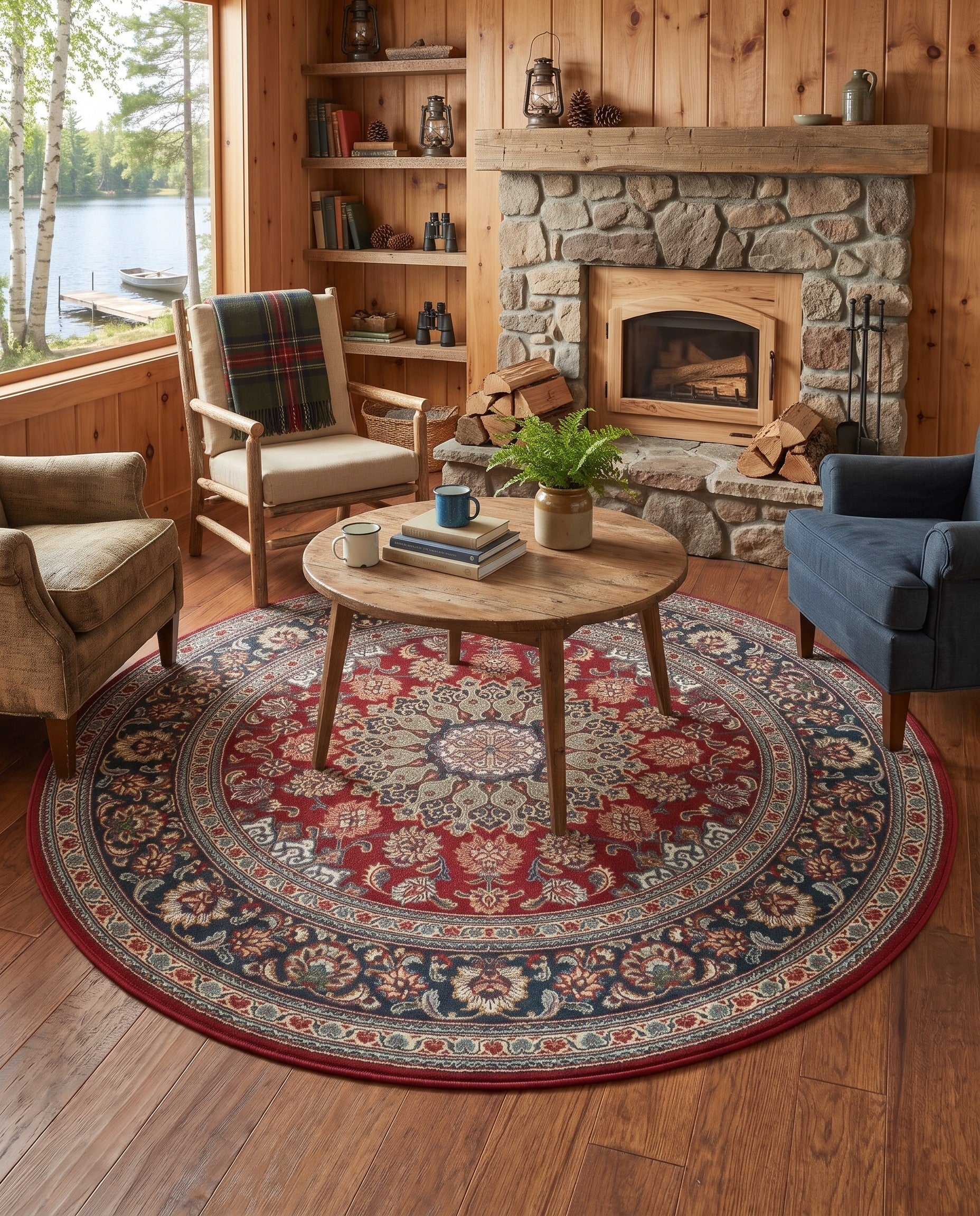 6' 1 x 6' 1 Easy-Clean Radcliffe Traditional Indoor / Outdoor Round Rug