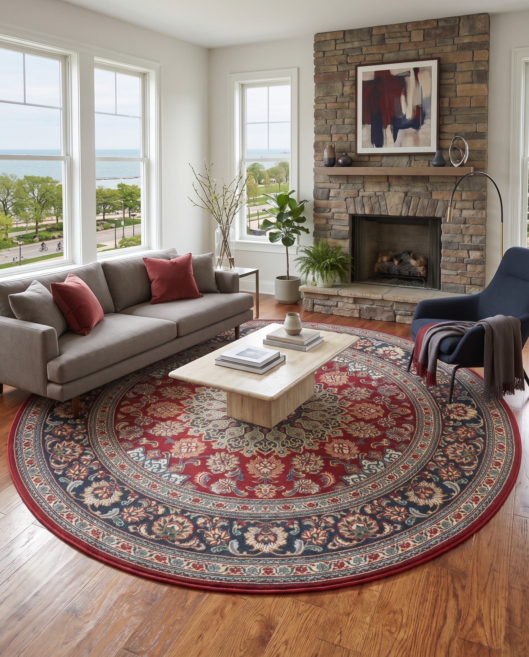 6' 1 x 6' 1 Easy-Clean Radcliffe Traditional Indoor / Outdoor Round Rug