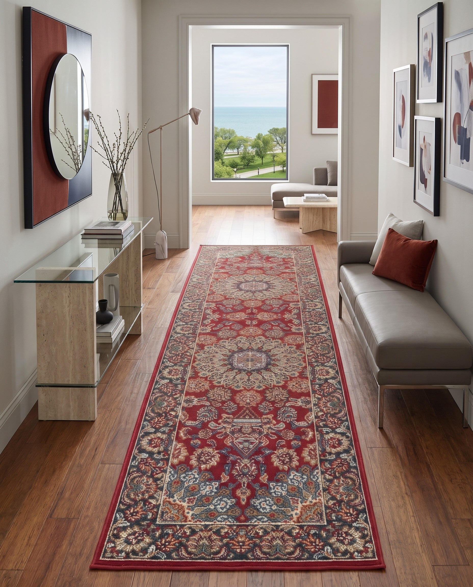 2' x 8' Easy-Clean Radcliffe Traditional Indoor / Outdoor Runner Rug