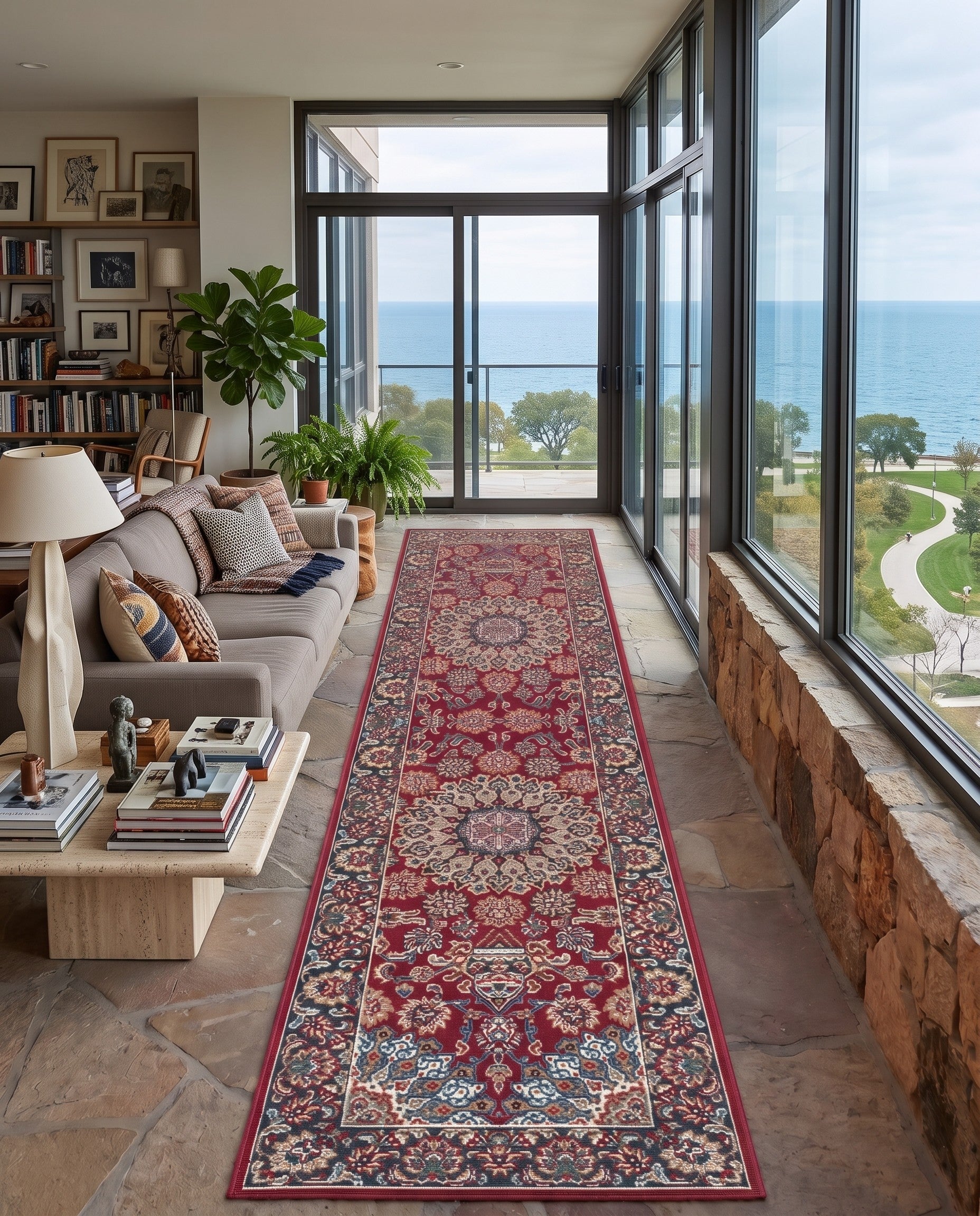 2' x 8' Easy-Clean Radcliffe Traditional Indoor / Outdoor Runner Rug