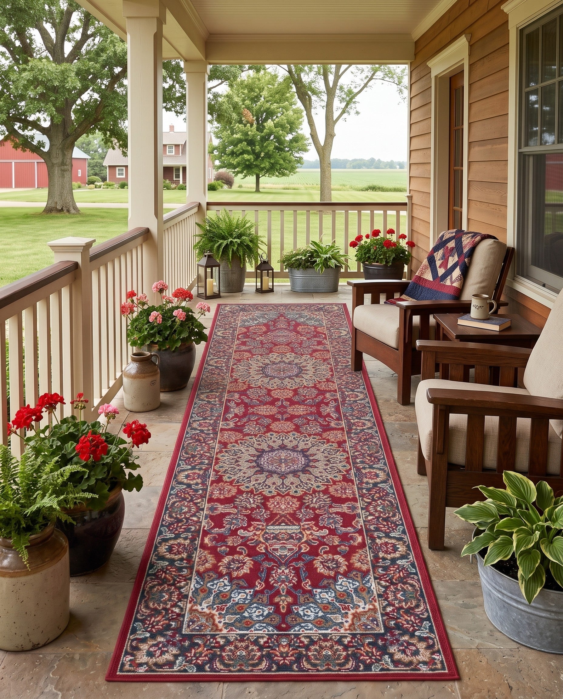 2' x 8' Easy-Clean Radcliffe Traditional Indoor / Outdoor Runner Rug