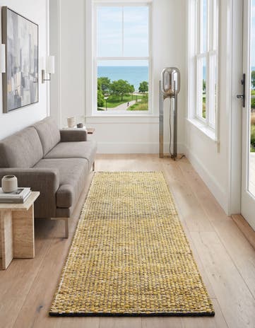 Navy Blue and Yellow Hand Woven Seaside Pearl Jute Runner Rug
