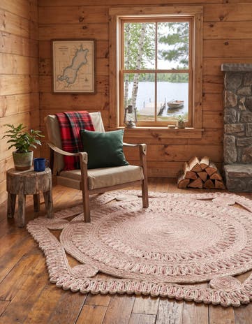 Pink and White Handmade Braided Jute Round Rug