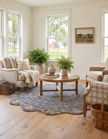 Navy Blue and White Handmade Braided Jute Round Rug