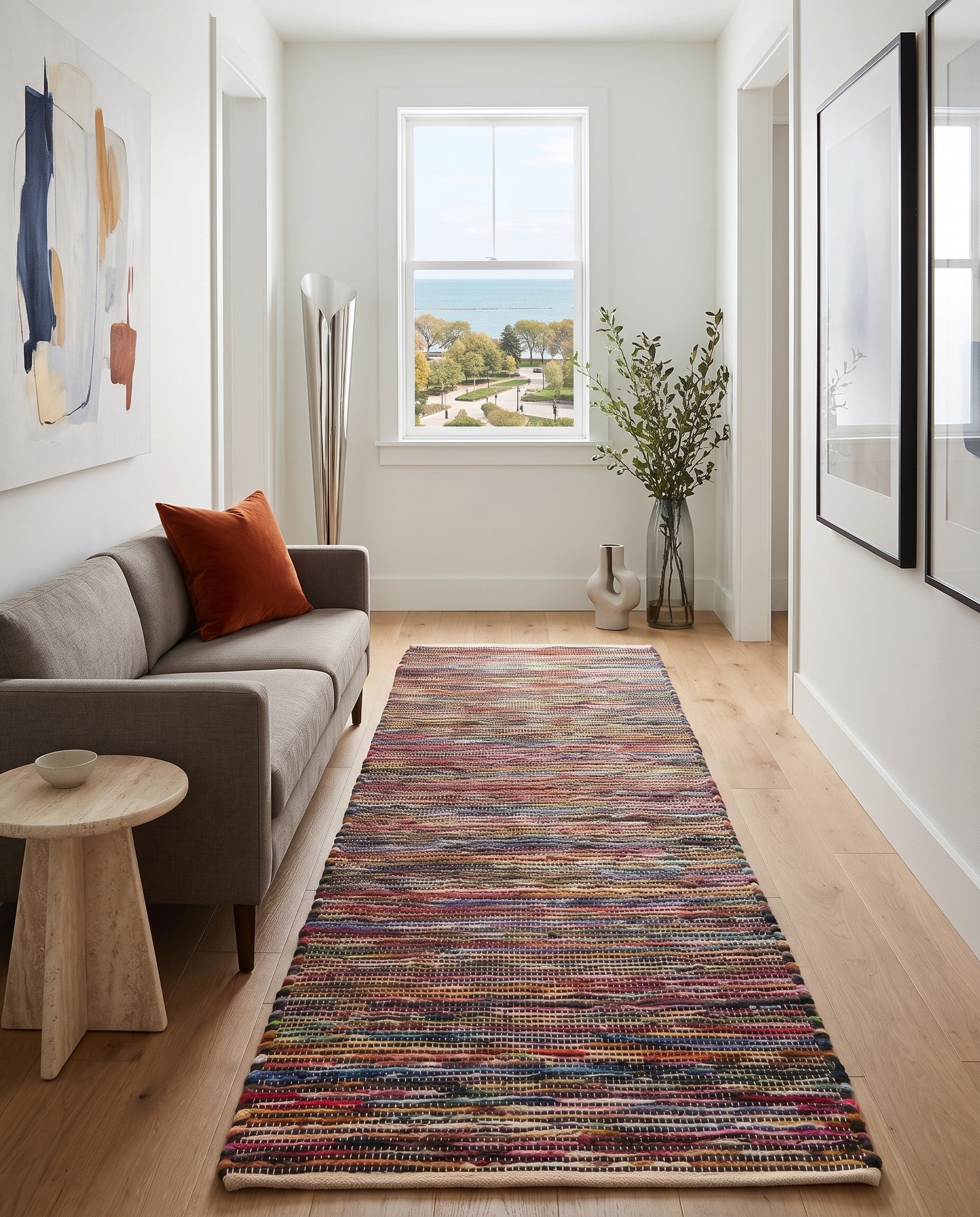 Multi Black Hand Woven Chindi Cotton Runner Rug