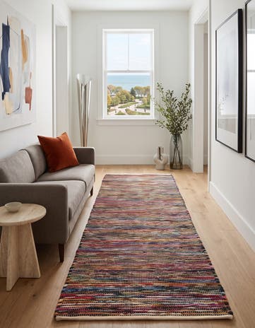 Multi Black Hand Woven Chindi Cotton Runner Rug