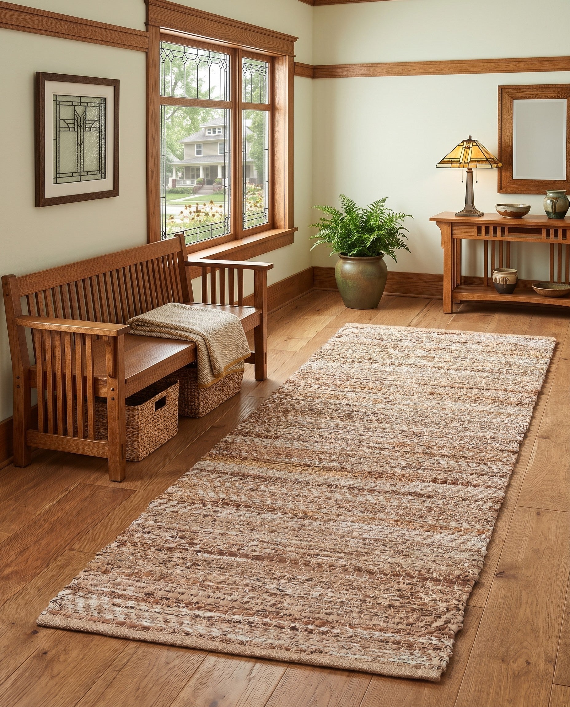 2' x 5' 1 Hand Woven Leather Metallic Jute Runner Rug
