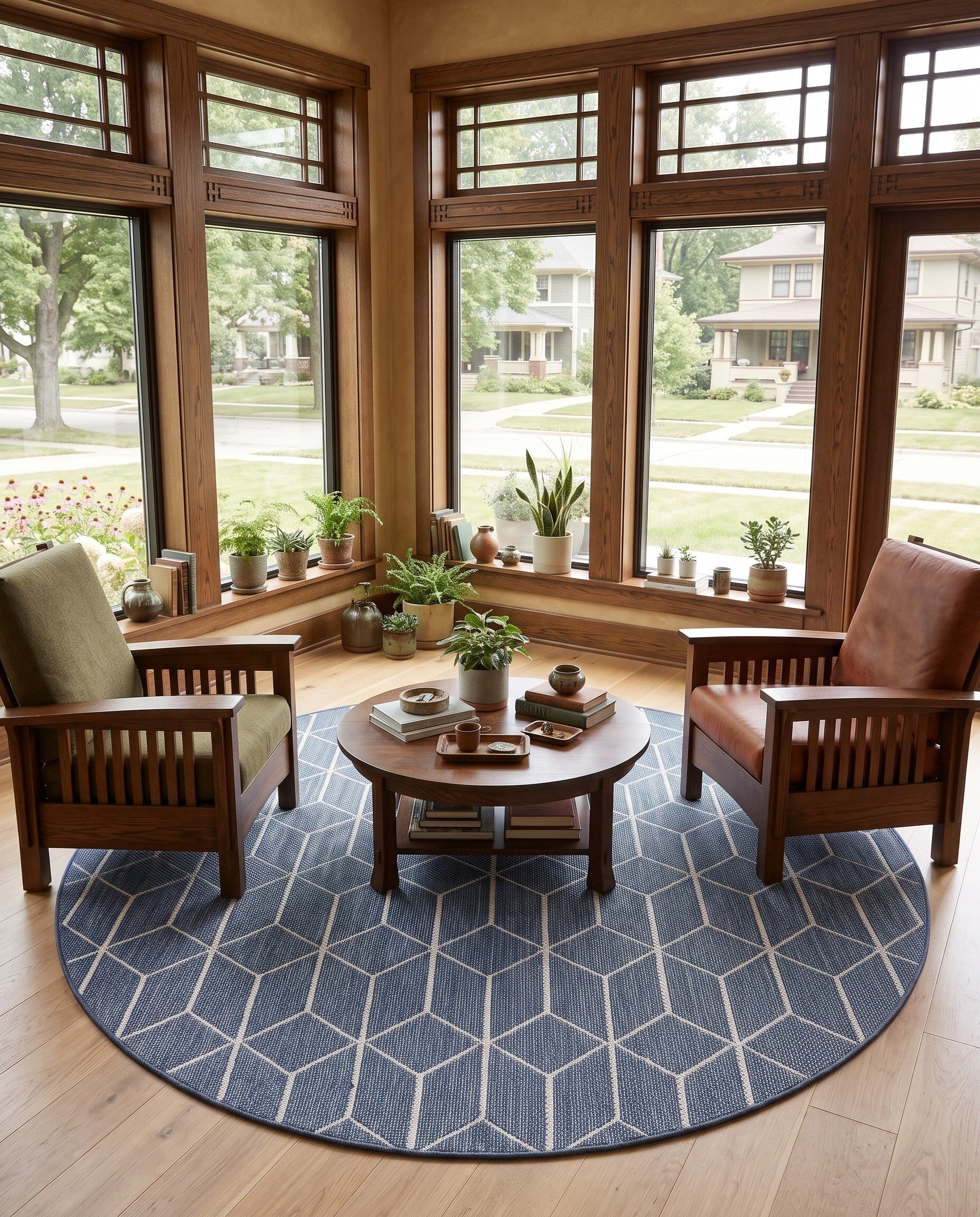 7' 10 x 7' 10 Easy-Clean Lattice Indoor / Outdoor Round Rug