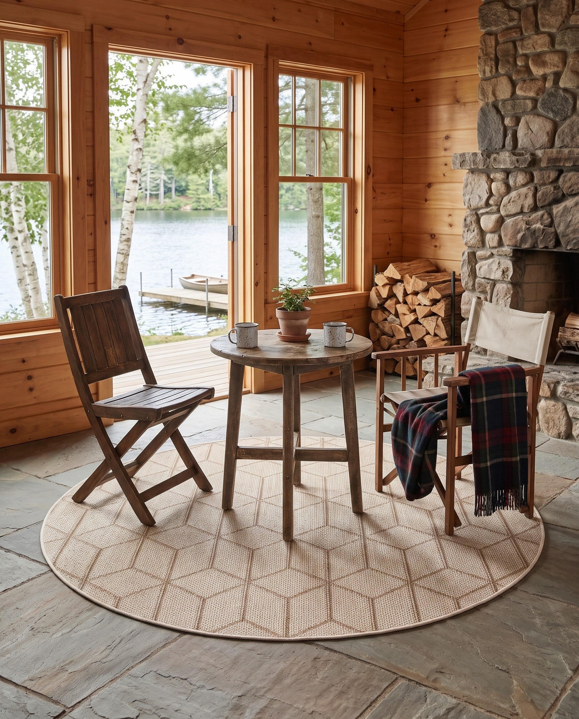 5' 3 x 5' 3 Easy-Clean Lattice Indoor / Outdoor Round Rug