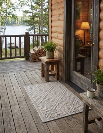 Light Gray Easy-Clean Lattice Indoor / Outdoor Rug