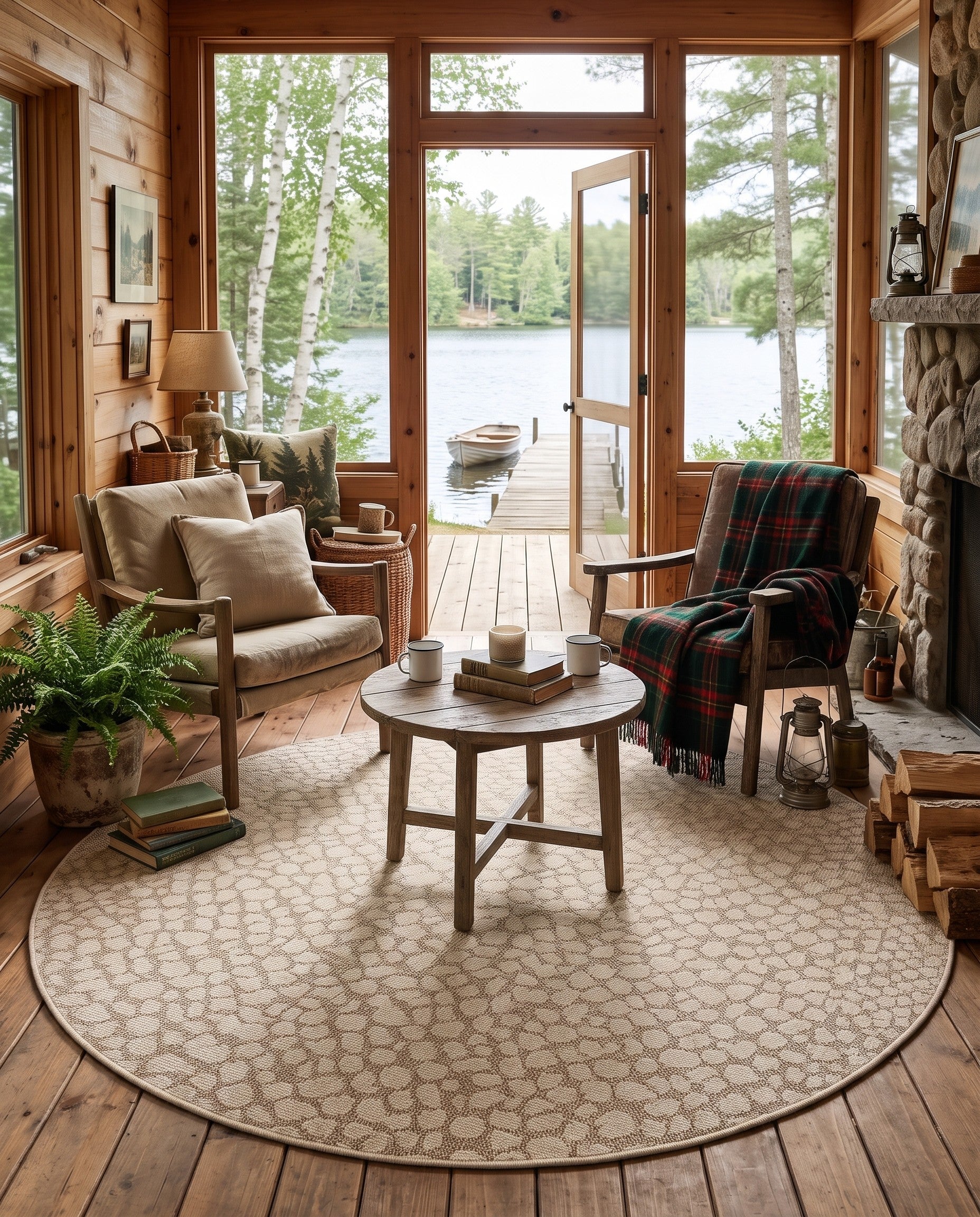 Khaki Easy-Clean Safari Indoor / Outdoor Round Rug