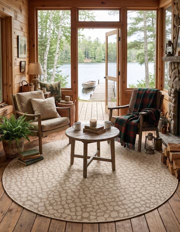 Khaki Easy-Clean Safari Indoor / Outdoor Round Rug