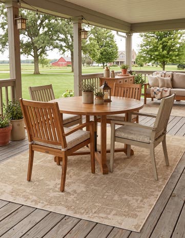Beige Easy-Clean Langford Traditional Indoor / Outdoor Rug