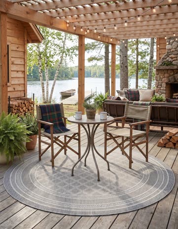 Gray Easy-Clean Lydia Lattice Indoor / Outdoor Round Rug