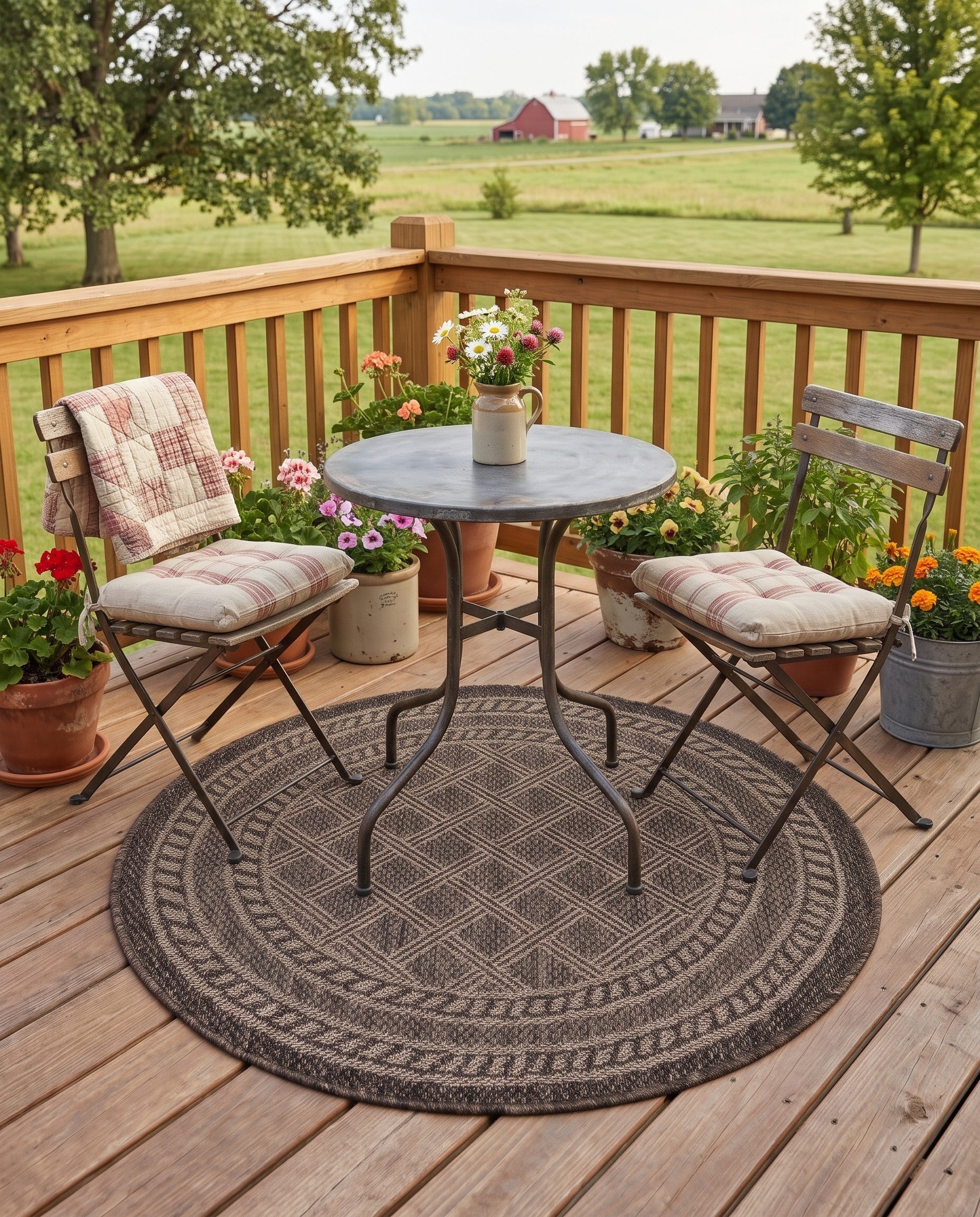 Chocolate Brown Easy-Clean Lattice Indoor / Outdoor Round Rug