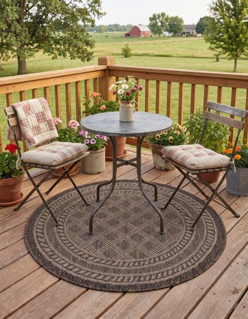 Chocolate Brown Easy-Clean Lattice Indoor / Outdoor Round Rug