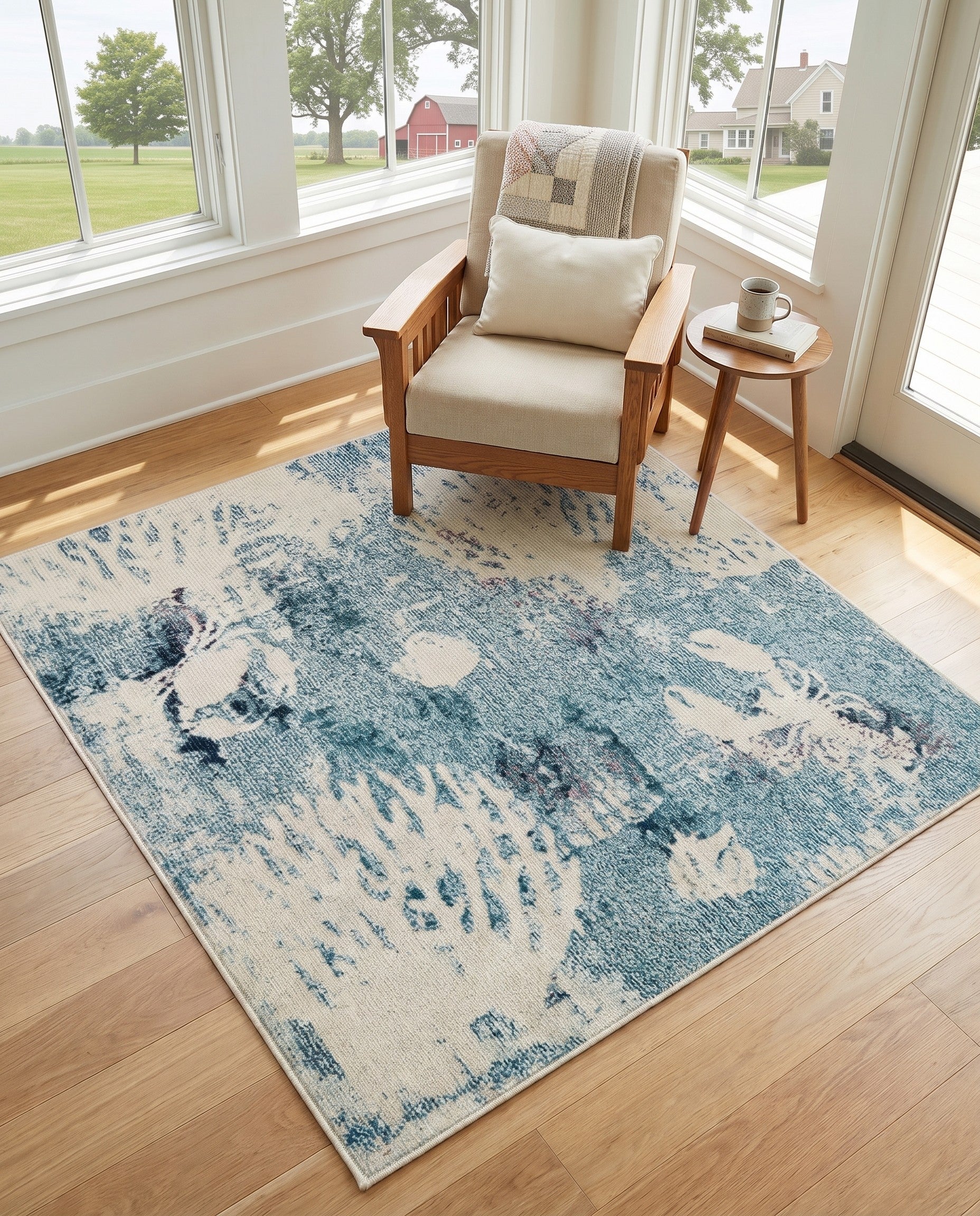 Light Blue Washable Amalfi Square Rug