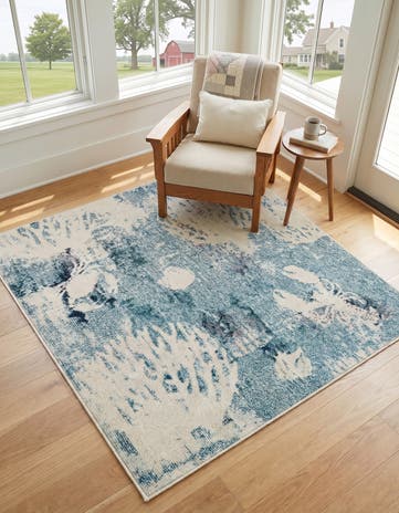 Light Blue Washable Amalfi Square Rug