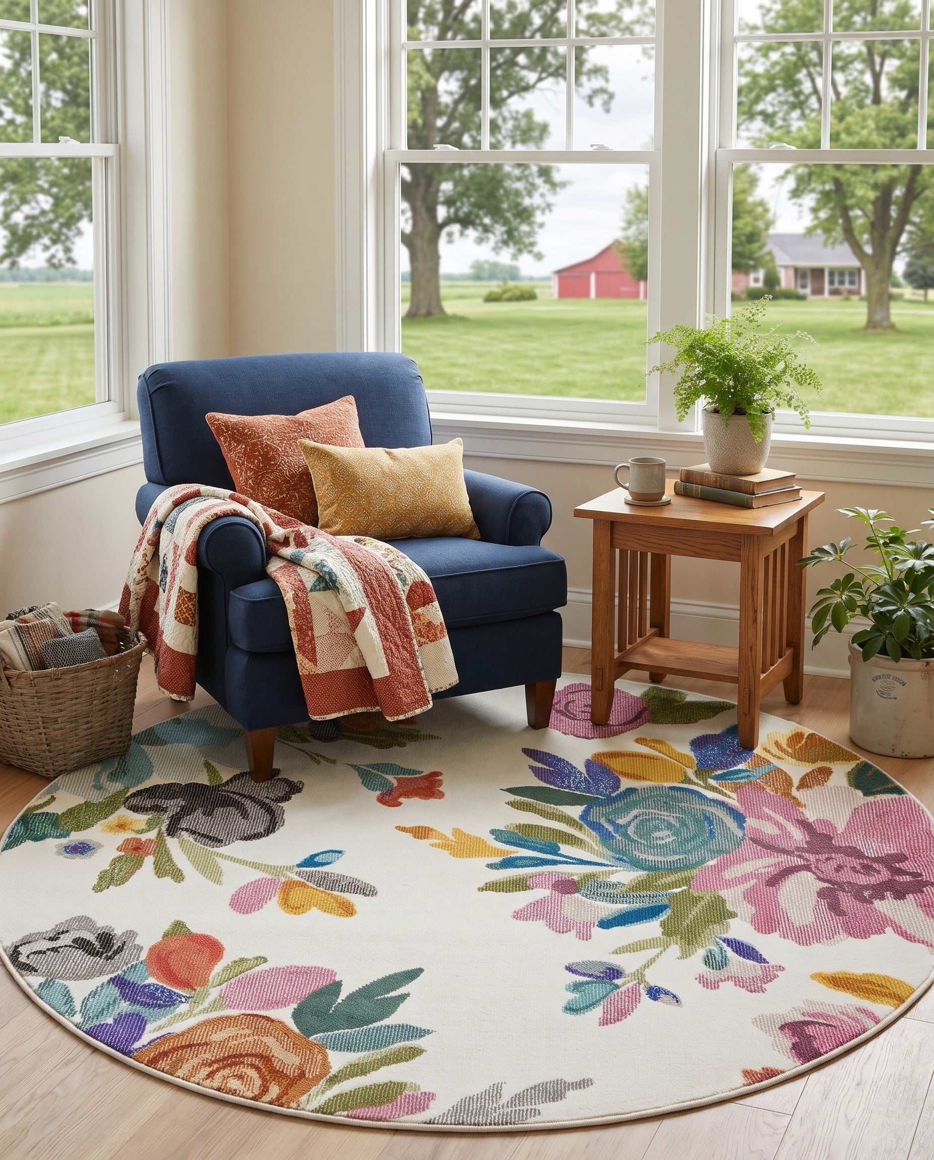 Ivory Blossom Round Rug