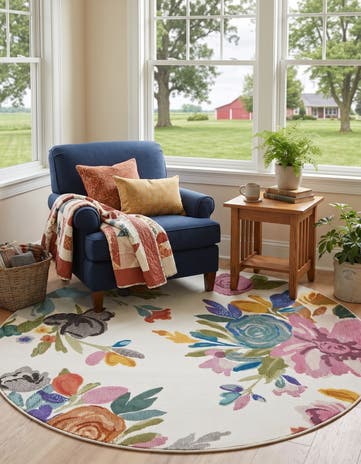 Ivory Blossom Round Rug