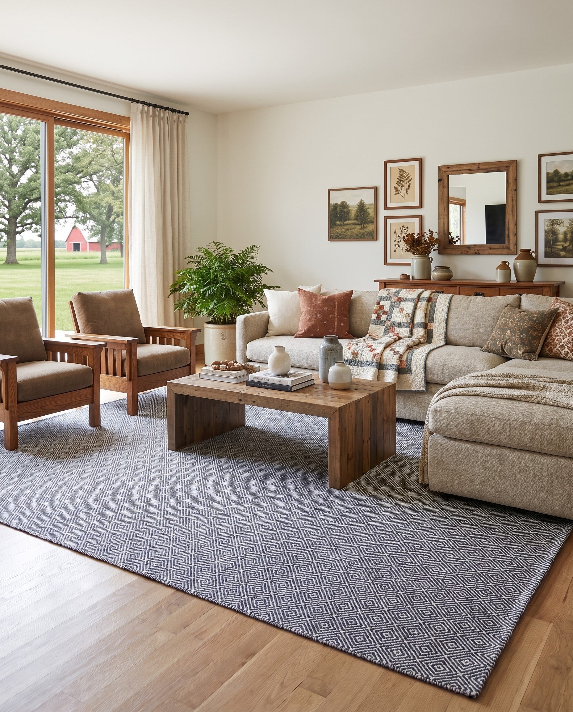 Navy Blue Hand Woven Geo Trellis Flatweave Rug
