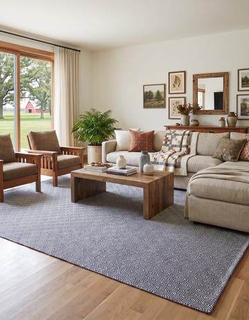 Navy Blue Hand Woven Geo Trellis Flatweave Rug