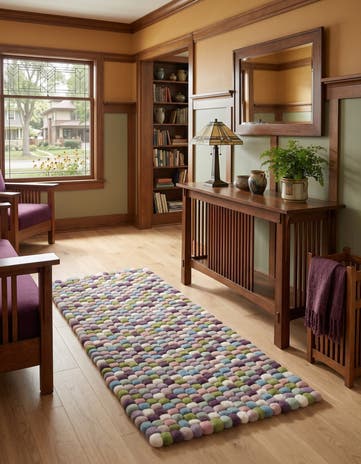 Pink and Purple Felt Ball Wool Runner Rug