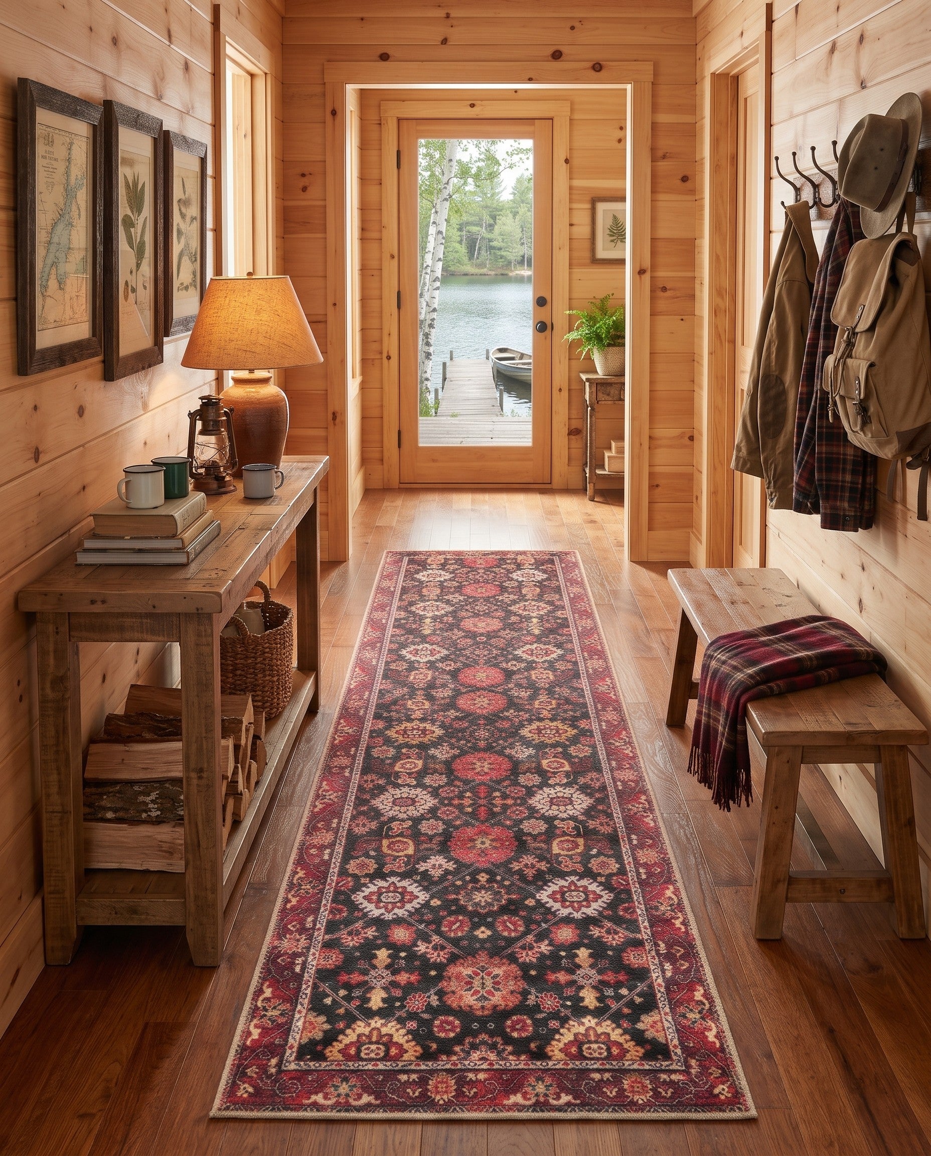 Black Washable Timeless Runner Rug