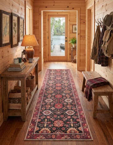 Black Washable Timeless Runner Rug