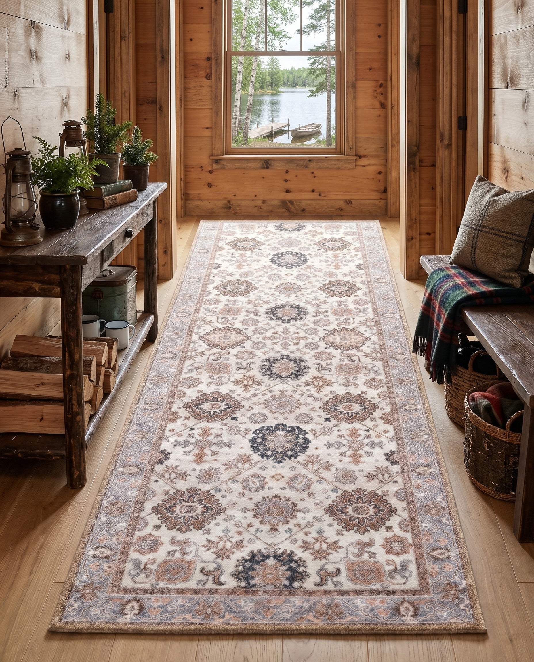 Ivory Washable Timeless Runner Rug