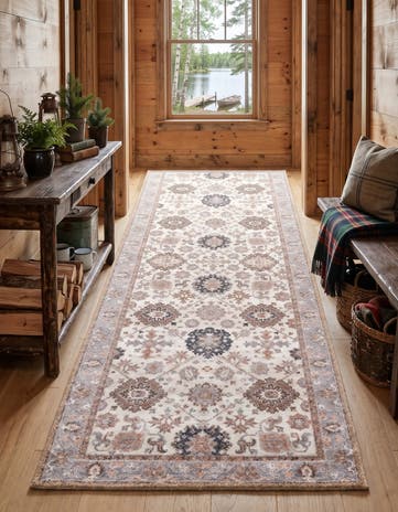 Ivory Washable Timeless Runner Rug