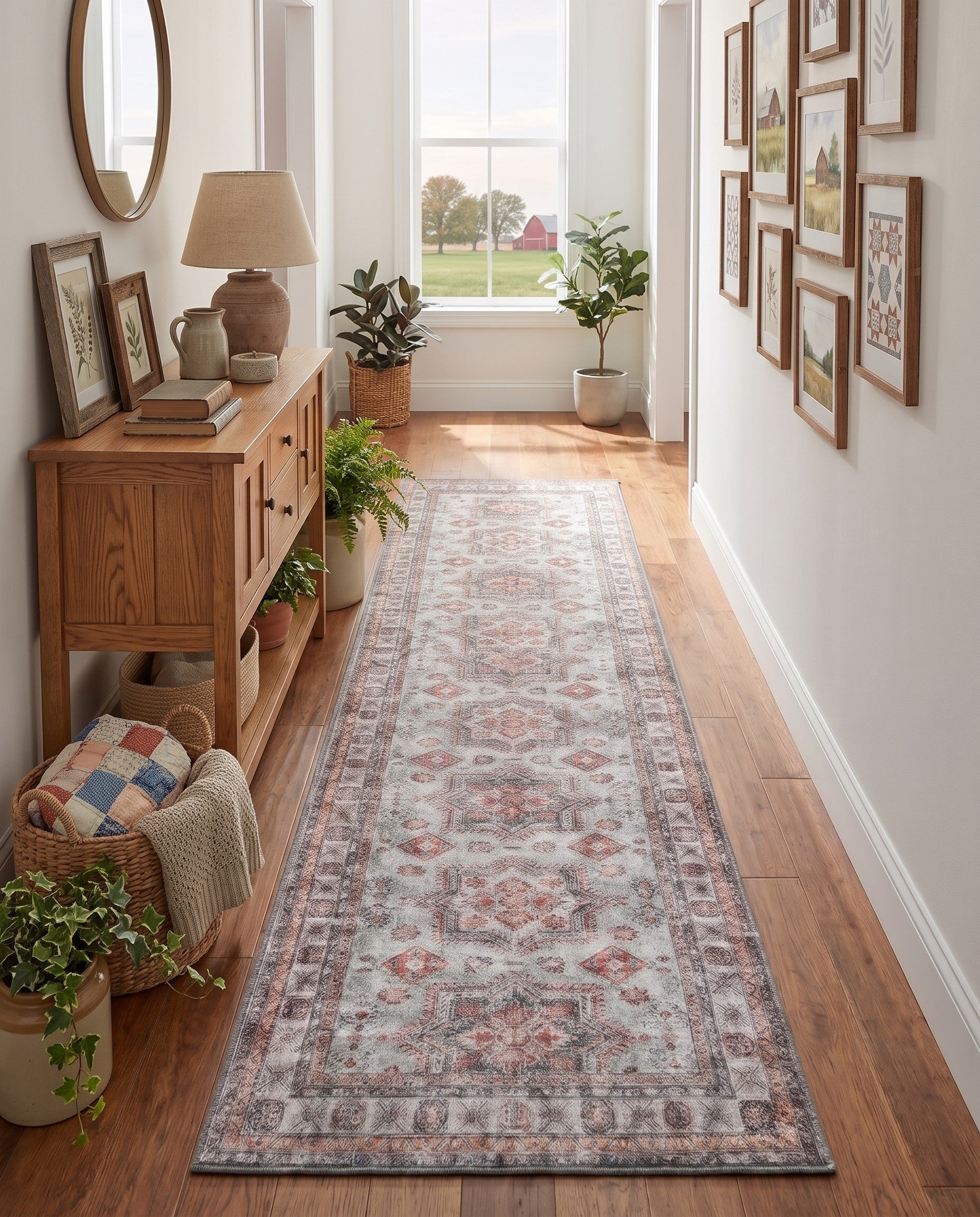Ivory Washable Timeless Runner Rug