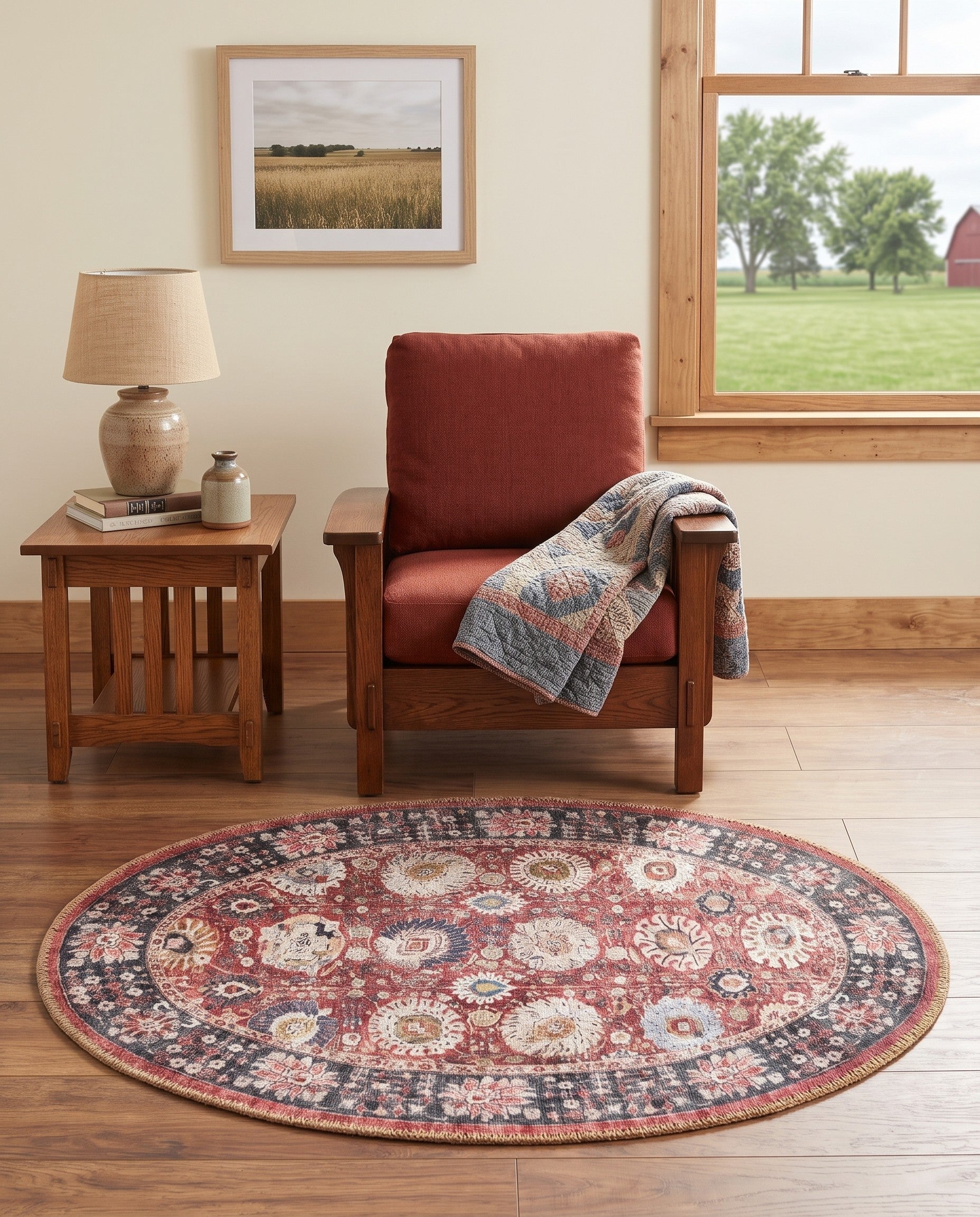Vintage Red Washable Timeless Oval Rug