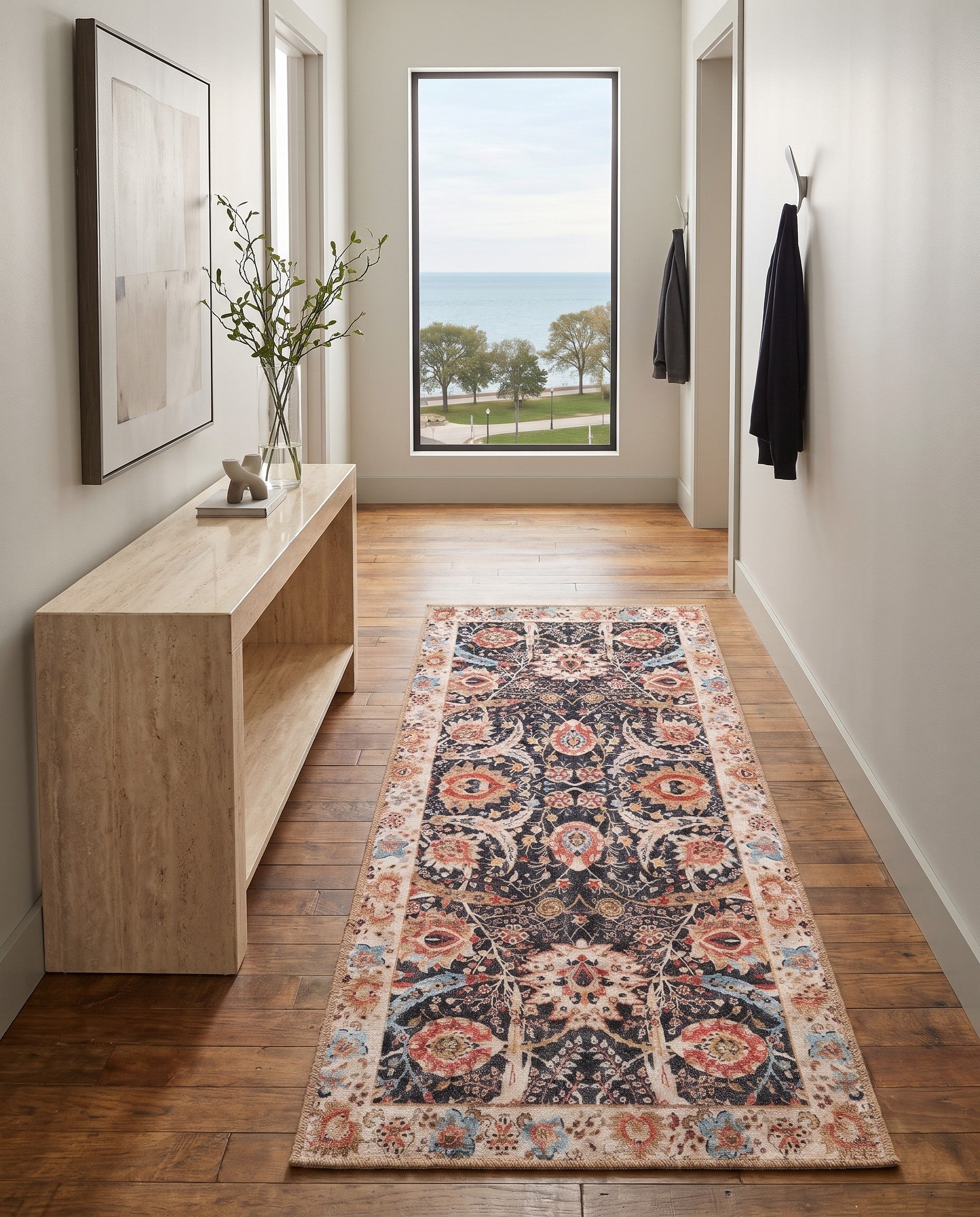 Black Washable Timeless Runner Rug