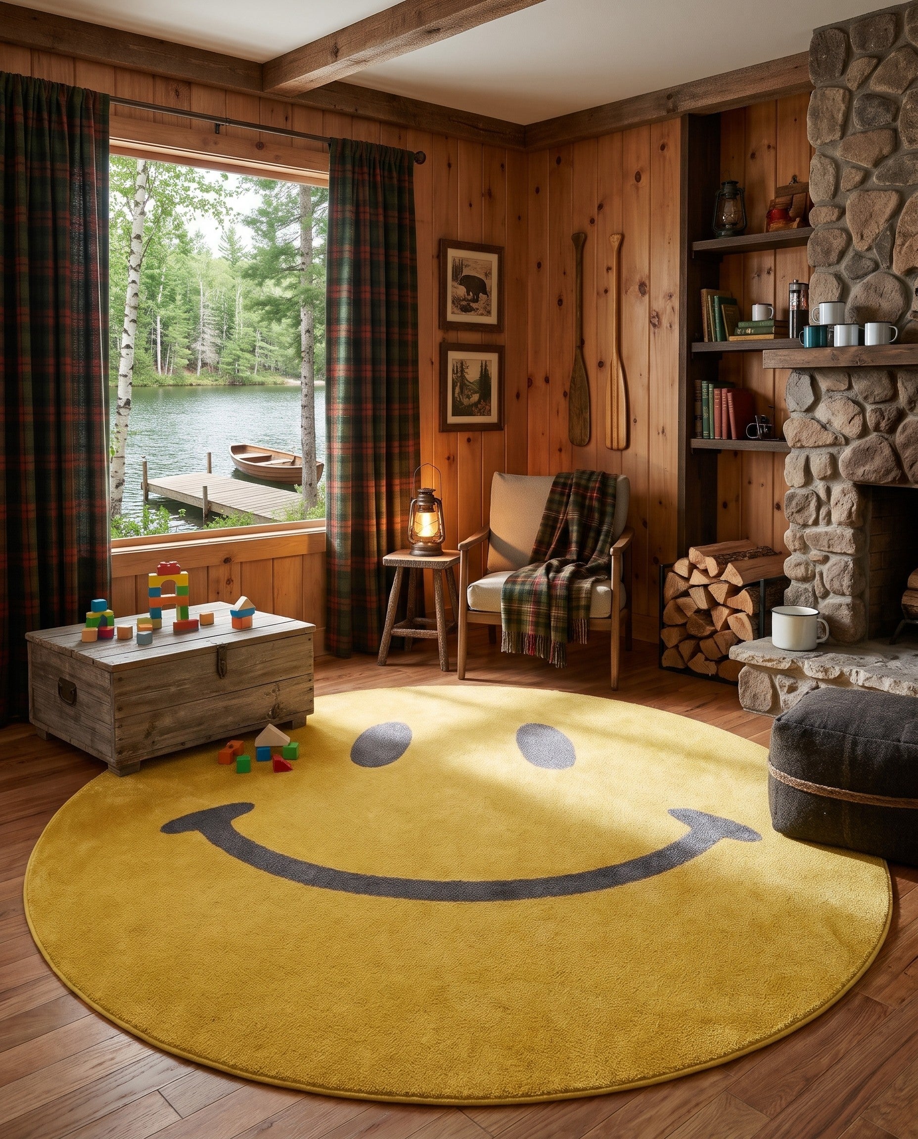 Yellow Smiley Face Whimsy Kids Round Rug
