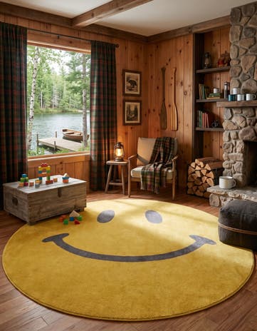 Yellow Smiley Face Whimsy Kids Round Rug