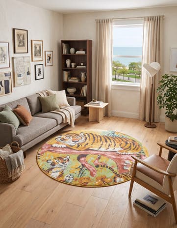 Tiger Whimsy Kids Round Rug