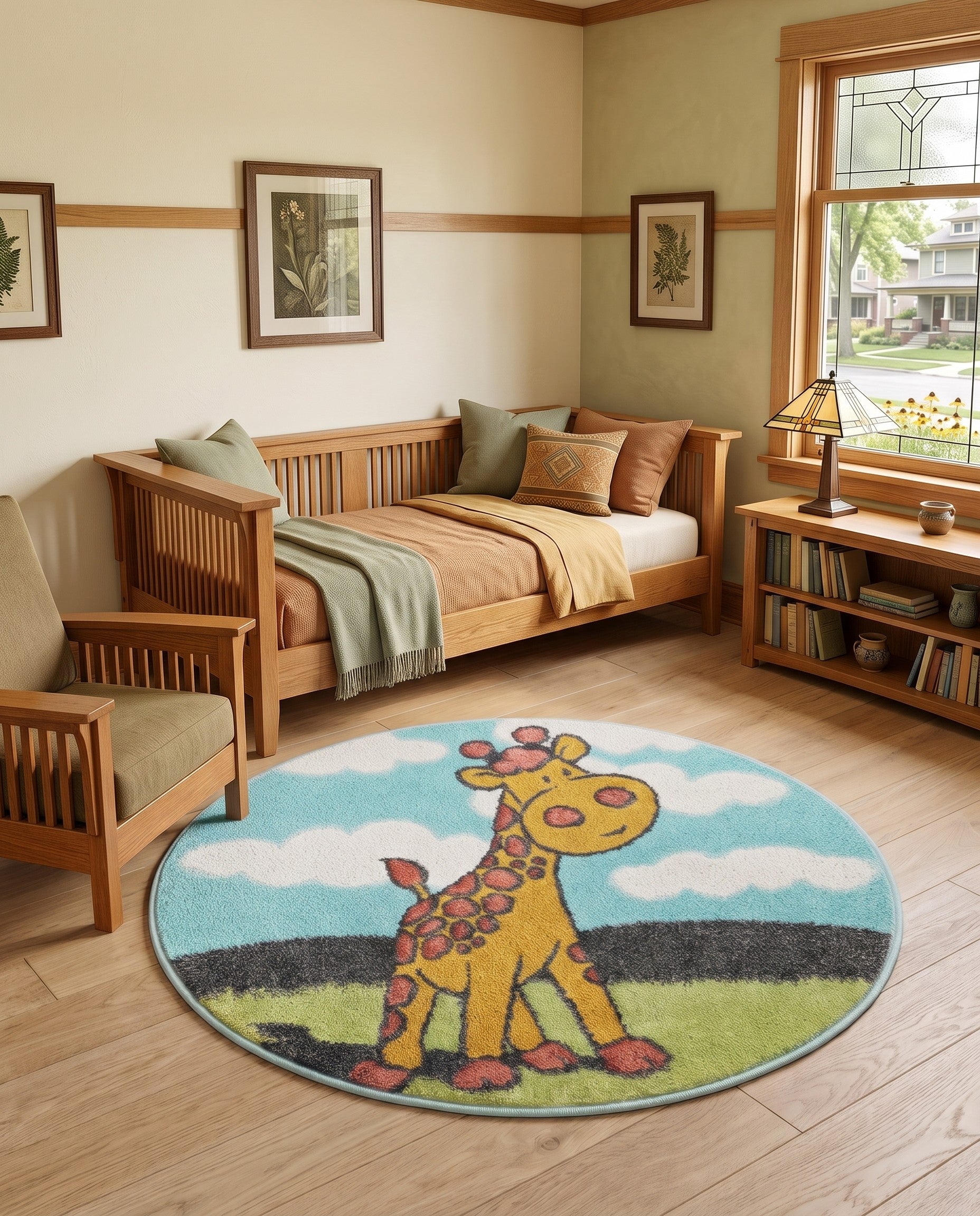 Blue Giraffe Whimsy Kids Round Rug