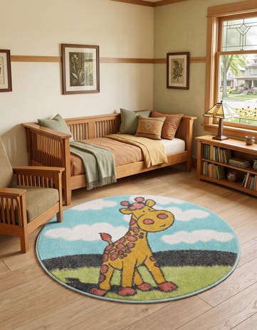 Blue Giraffe Whimsy Kids Round Rug